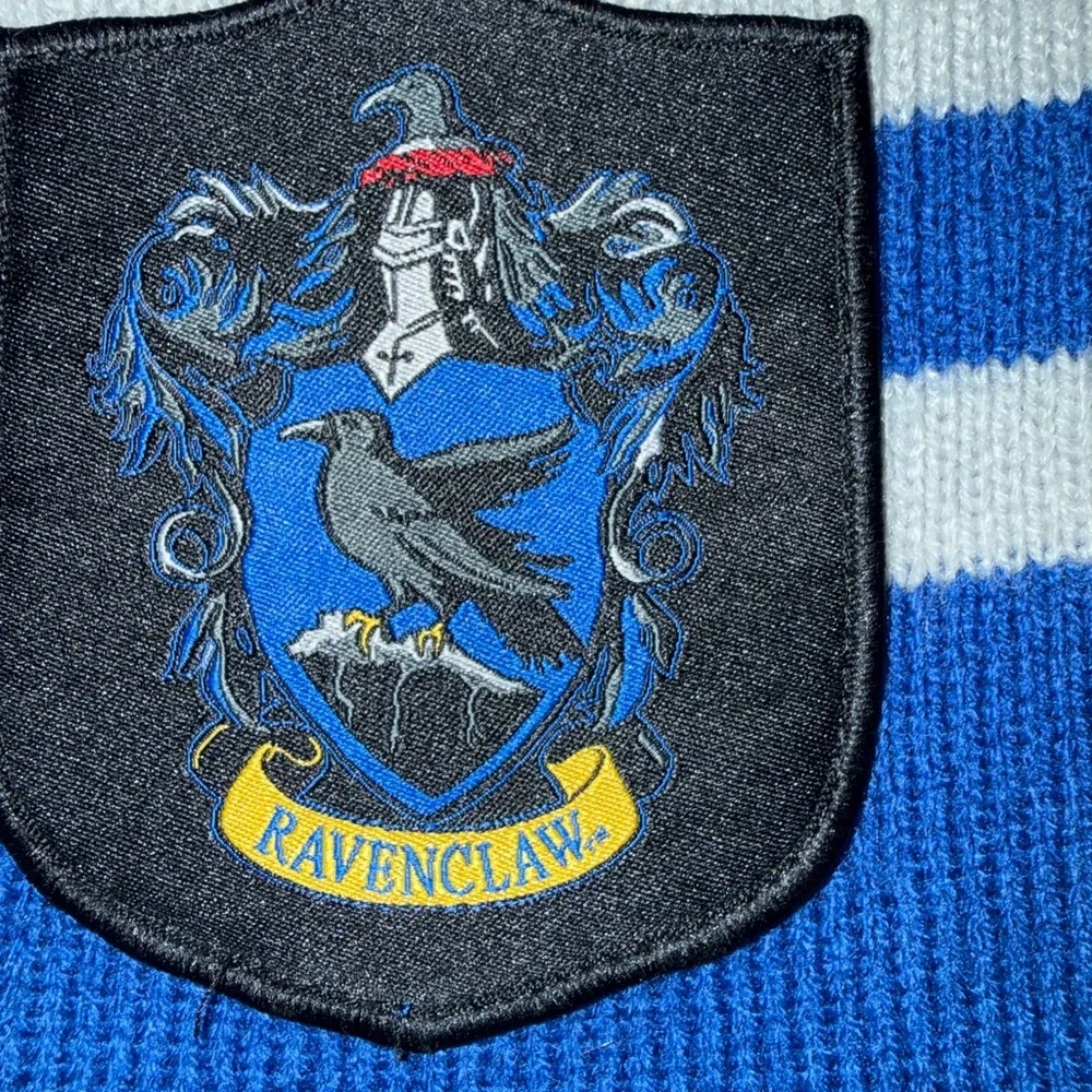 Blue and Gray Harry Potter Striped Scarf with Crest